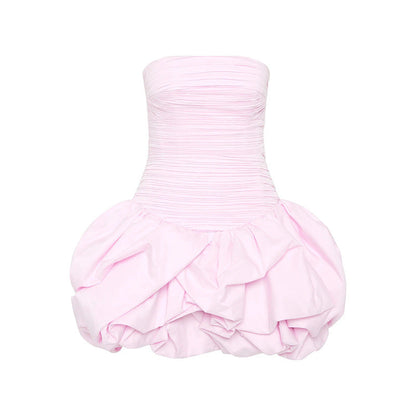 Tube Top High Waist Pleated Dress Women