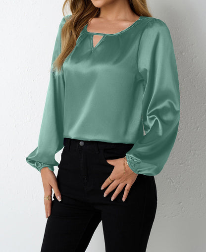 Satin Casual Pleated Long Sleeve Satin Top