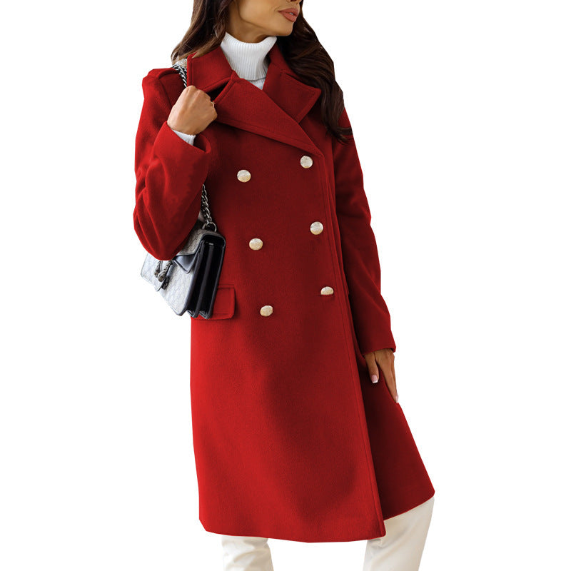 Woolen Long Sleeve Collared Coat