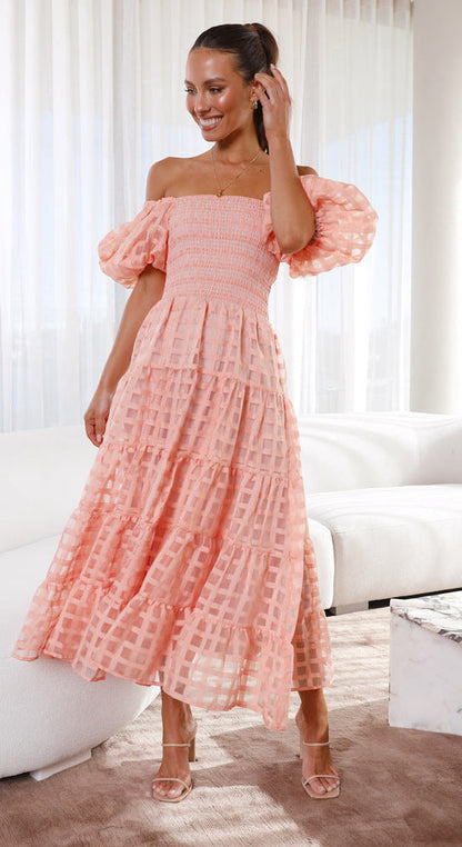 Off Shoulder Lantern Sleeve Layered Dress