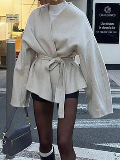 Solid Color Bell Sleeve Jacket