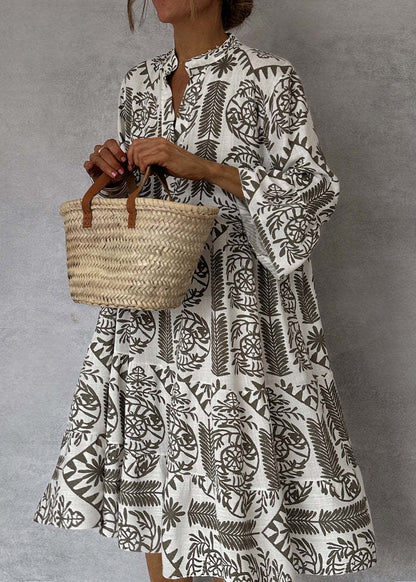 Dress Casual Printed 3/4 Sleeves Shirt Dress for Women