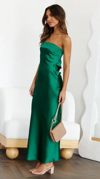 Satin Open Back Strapless Dress