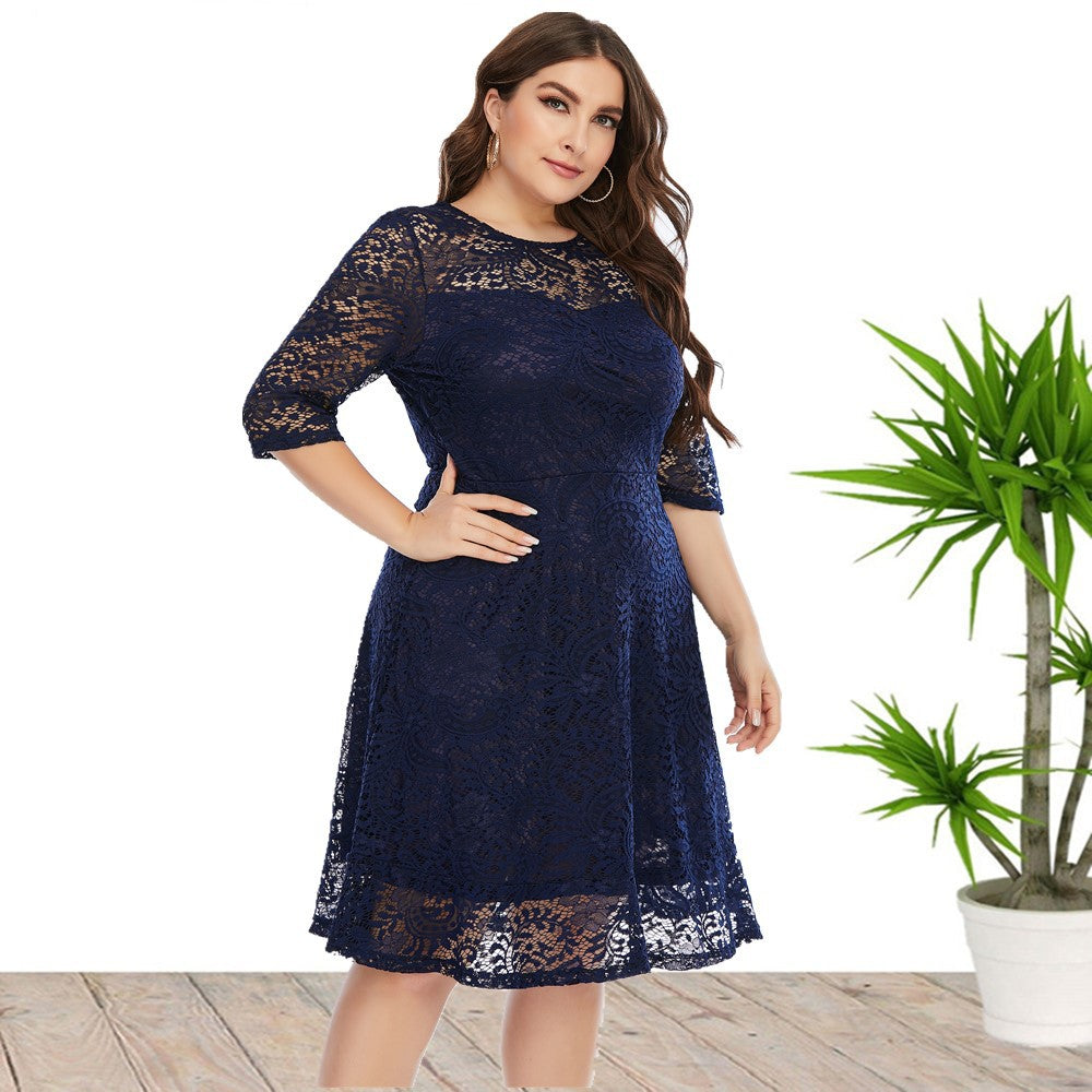 Plus Size Dress Wholesale Mid-Length Formal Lace Dress