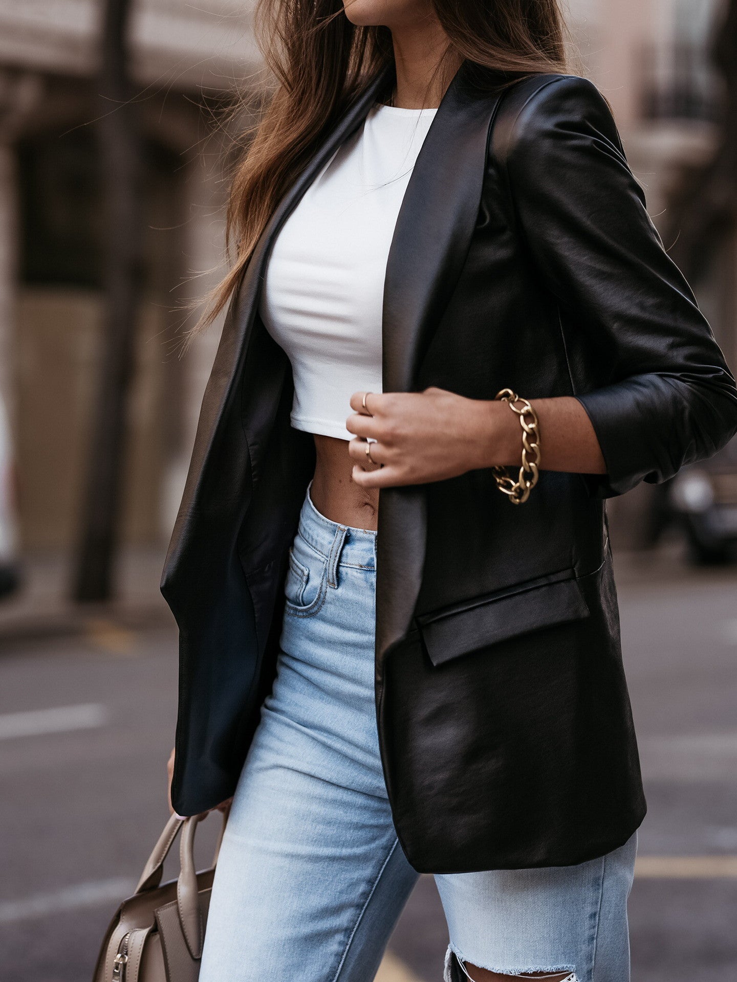 Leather Loose Blazer Coat