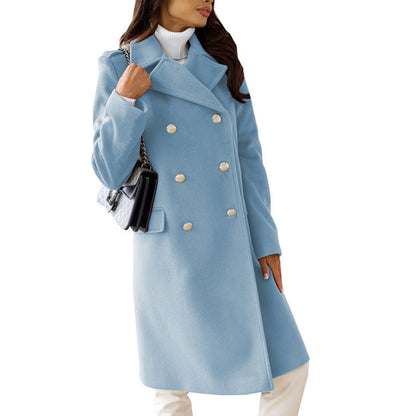 Woolen Long Sleeve Collared Coat