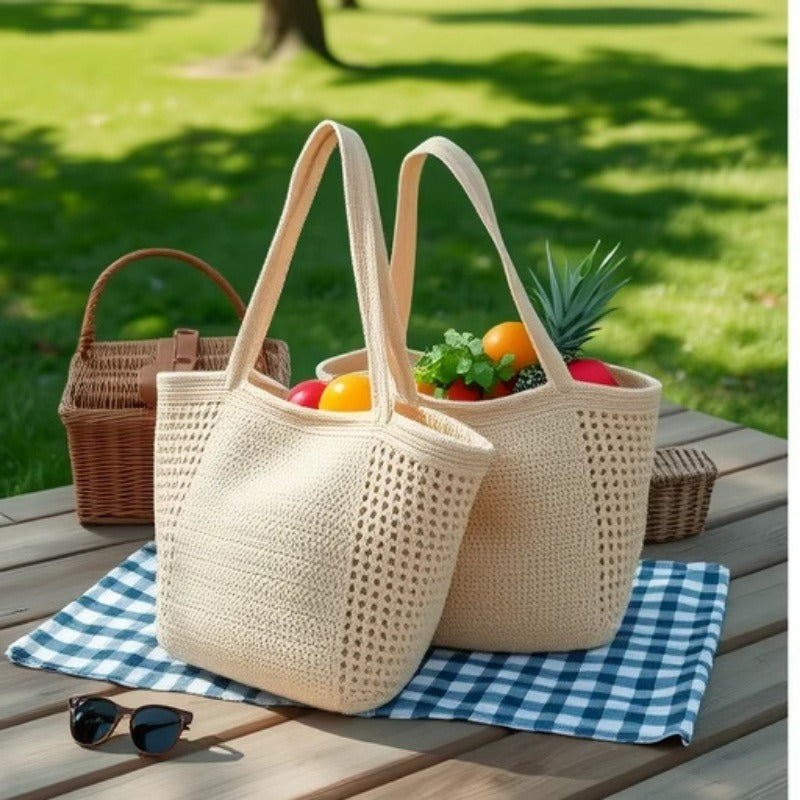 Cotton Thread Woven Bag Shoulder Natural