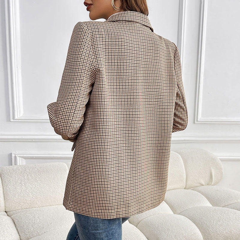 Autumn One Button Houndstooth Blazer