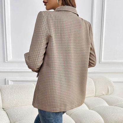 Autumn One Button Houndstooth Blazer