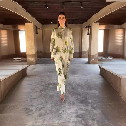 Cotton Linen Printed Long Sleeve Set