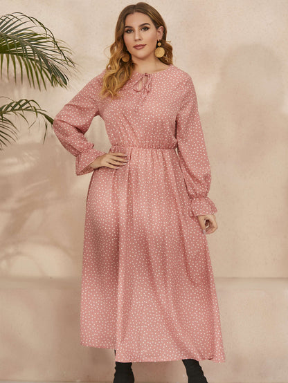 Plus Size Polka Dot Long Sleeves Dress
