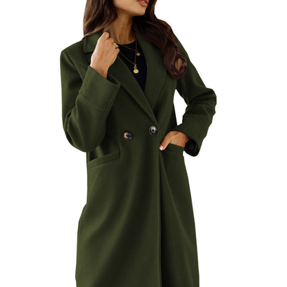 Solid Color Long Sleeve Woolen Coat