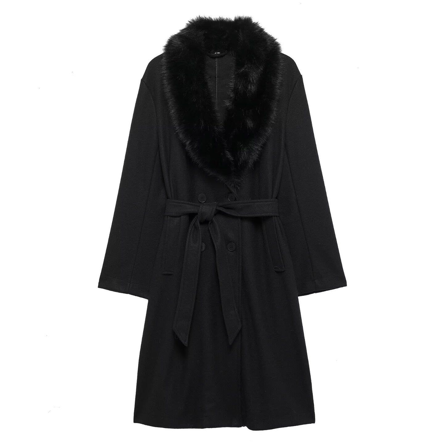 Artificial Fur Belted Trench Coat