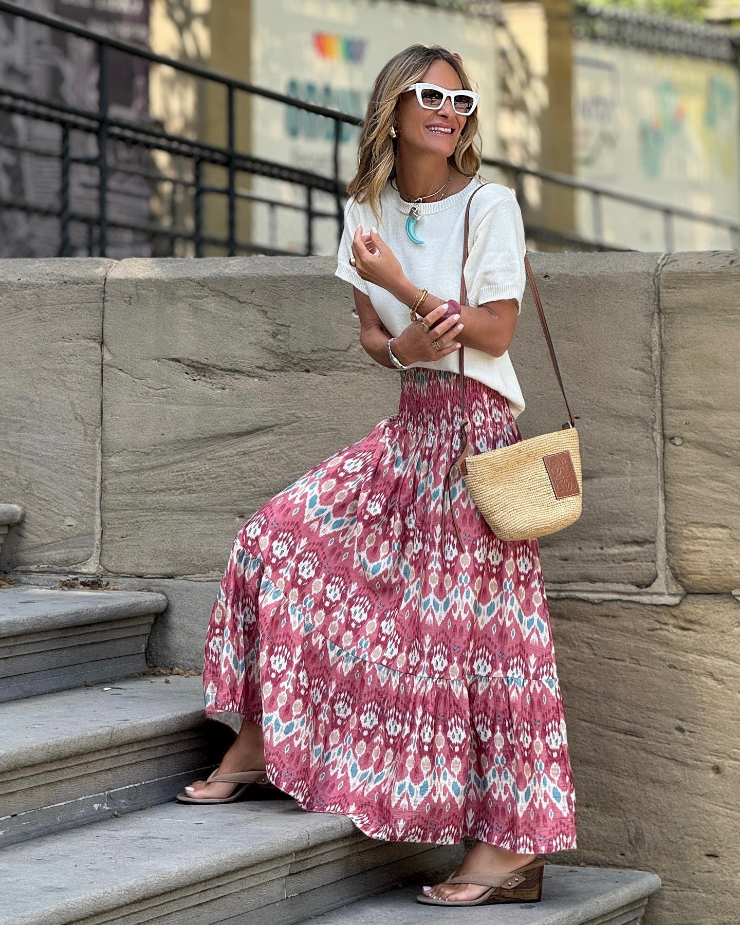 Summer Elastic Waist Large Swing Vacation Long Skirt Women