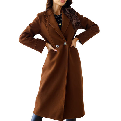 Solid Color Long Sleeve Woolen Coat