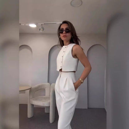 Sleeveless Vest High Waist Cropped Pants Two Piece Set