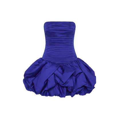 Tube Top High Waist Pleated Dress Women