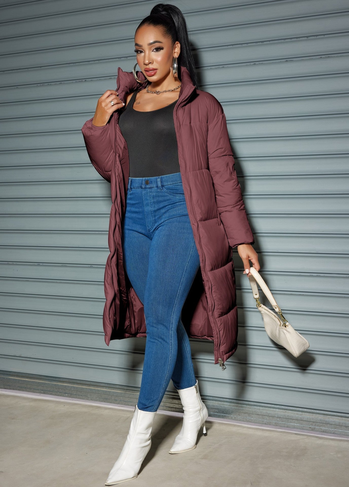 Solid Zipped Long Cotton Jacket