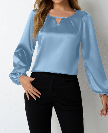 Satin Casual Pleated Long Sleeve Satin Top