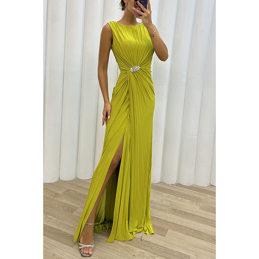 Pleated Split Evening Dress Women