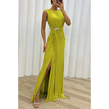 Pleated Split Evening Dress Women