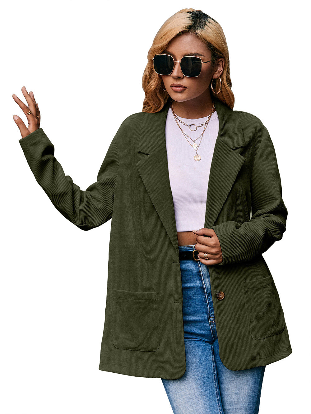 Corduroy Single-Breasted Blazer