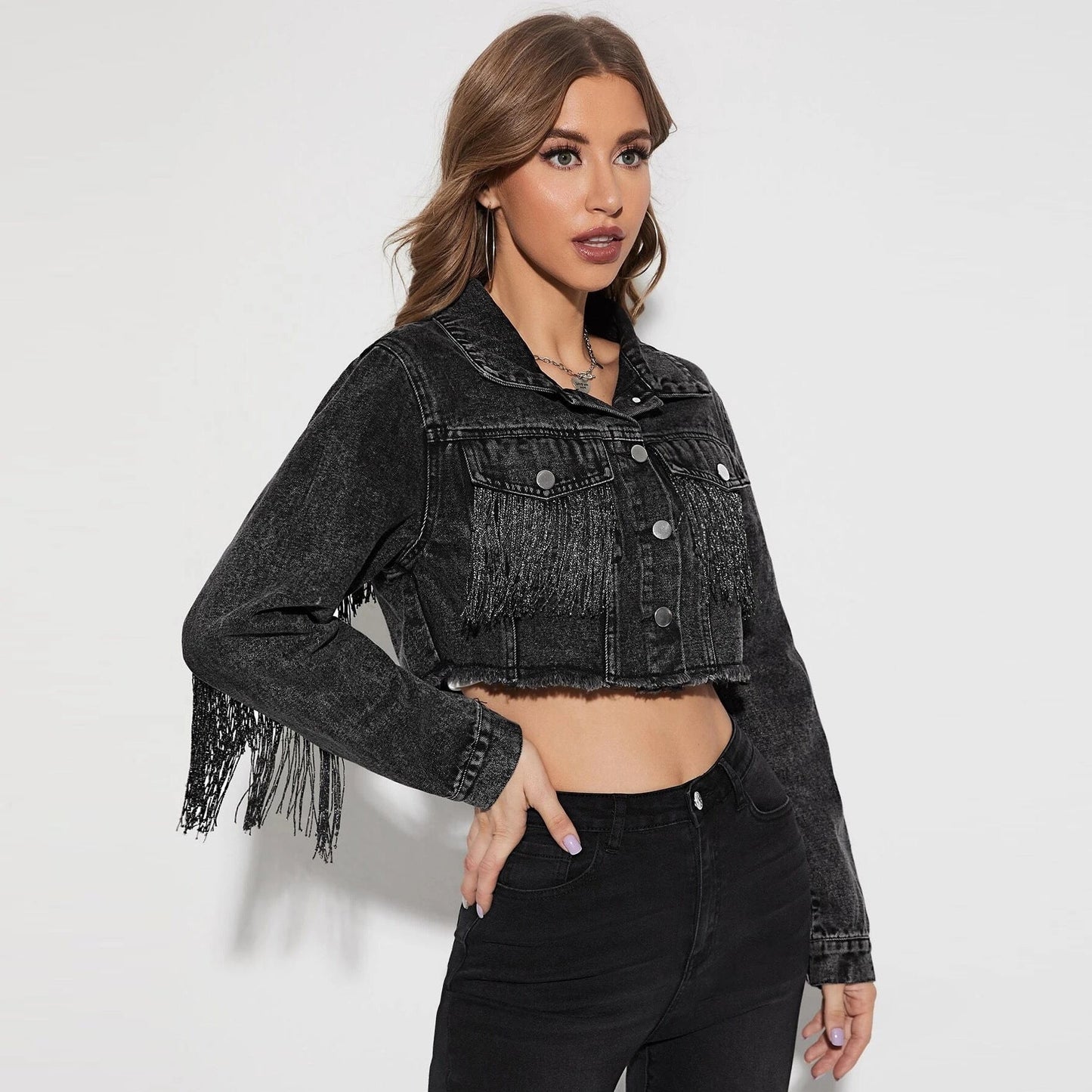 Kylie Tassel Fringe Denim Jacket