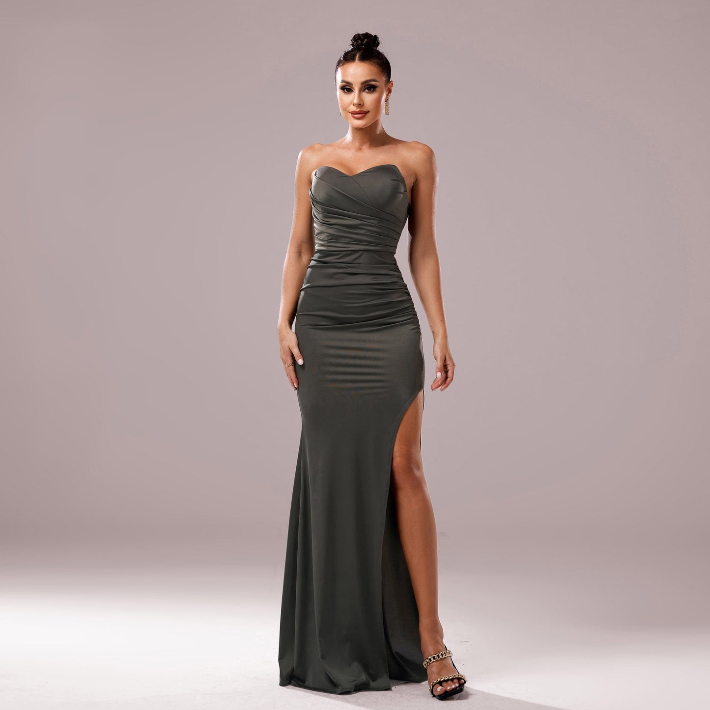 High Slit Strapless Sexy Gown