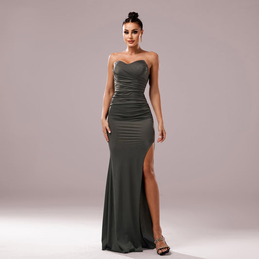 High Slit Strapless Sexy Gown