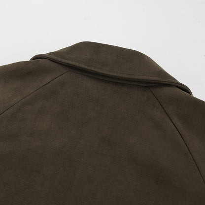 Brown Suede Long Sleeve Long Coat