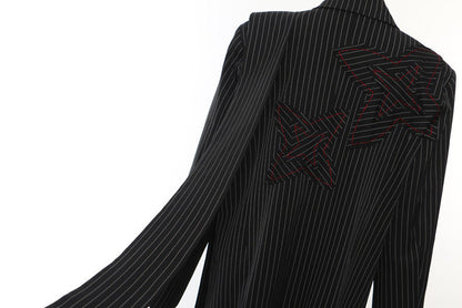 Striped Floral Long Blazer Coat