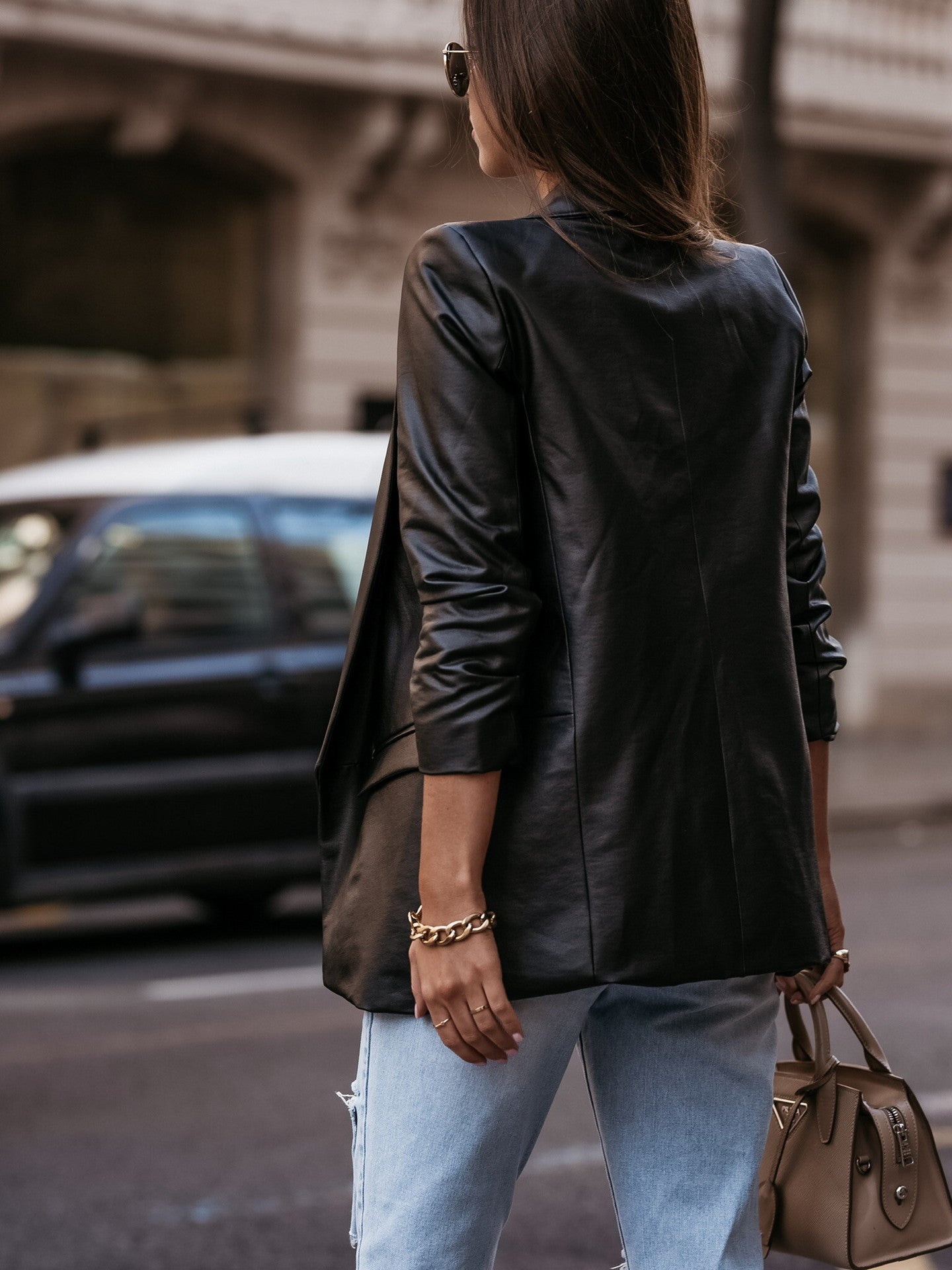 Leather Loose Blazer Coat