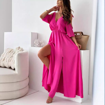Solid Color Sexy Mid Length Dress