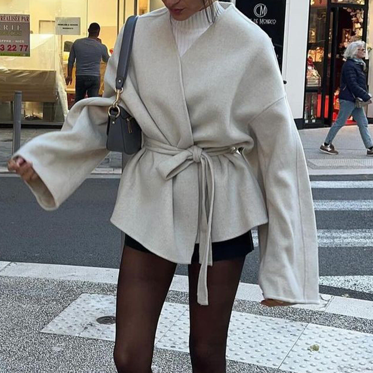 Solid Color Bell Sleeve Jacket