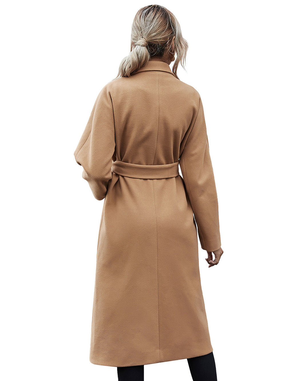 Woolen Lace-up Double Breasted Coat Outerwear