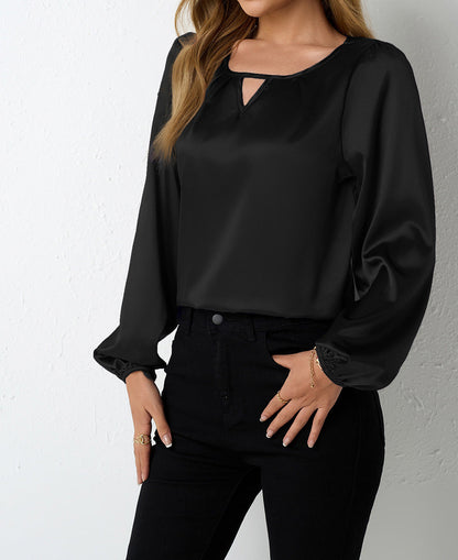 Satin Casual Pleated Long Sleeve Satin Top