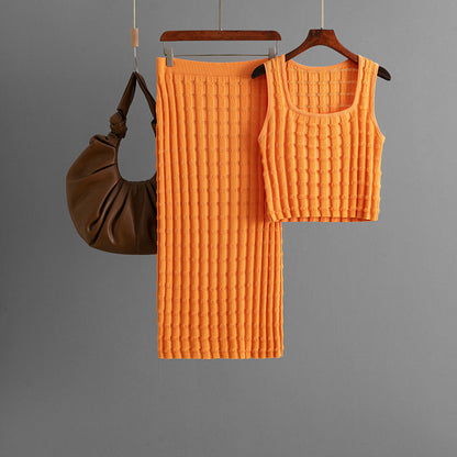 Women Summer Women Sleeveless Vest Top Skirt Knitted Two Piece