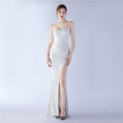 Sequined Strapless Evening Dress