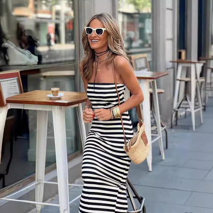 Striped Split Sheath Dress