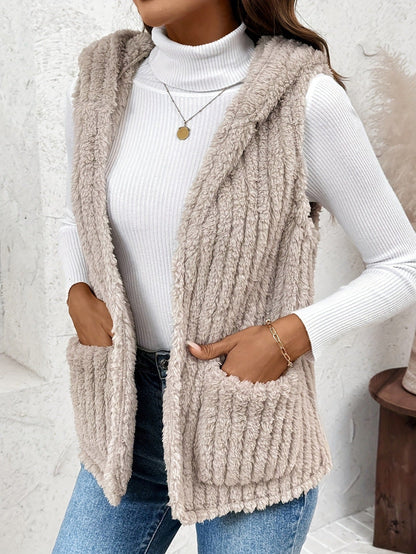 Plush Hooded Cardigan Vest Coat