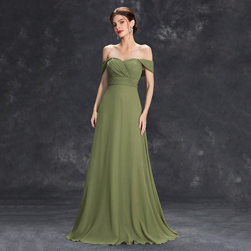 Off Shoulder Evening Dress Women Cocktail Green Chiffon