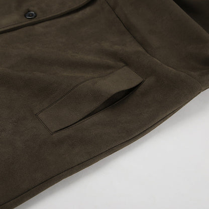 Brown Suede Long Sleeve Long Coat