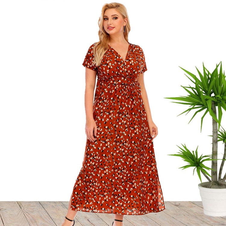 Curvy Floral Dress V-neck Split Dress