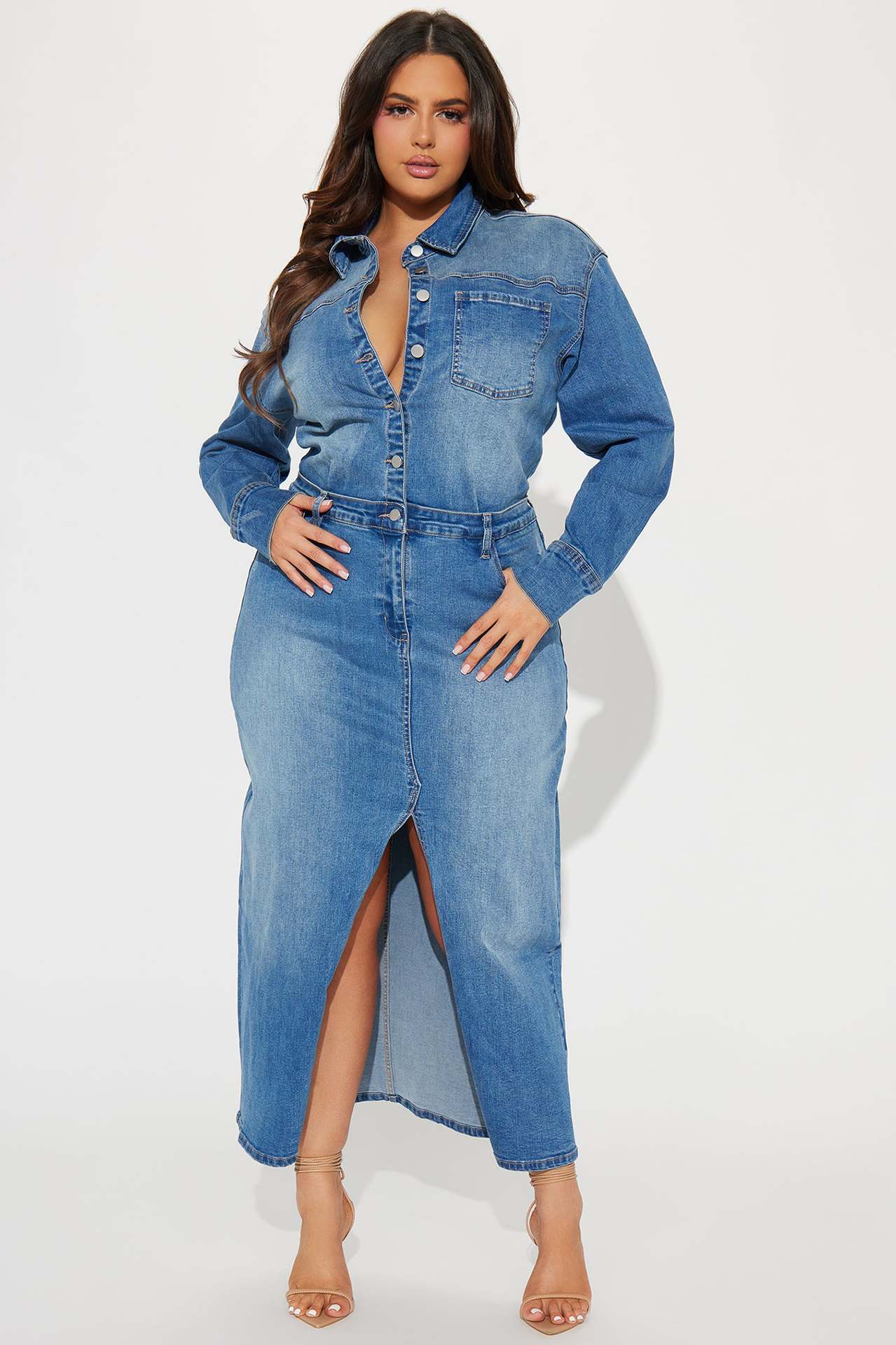 Denim Long Sleeve Trench Coat Dress