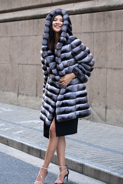 Artificial Mink Hooded Fur Coat