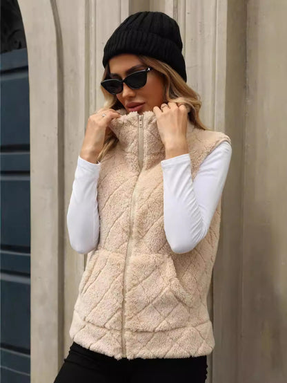 Diamond Lattice Plush Cardigan Vest