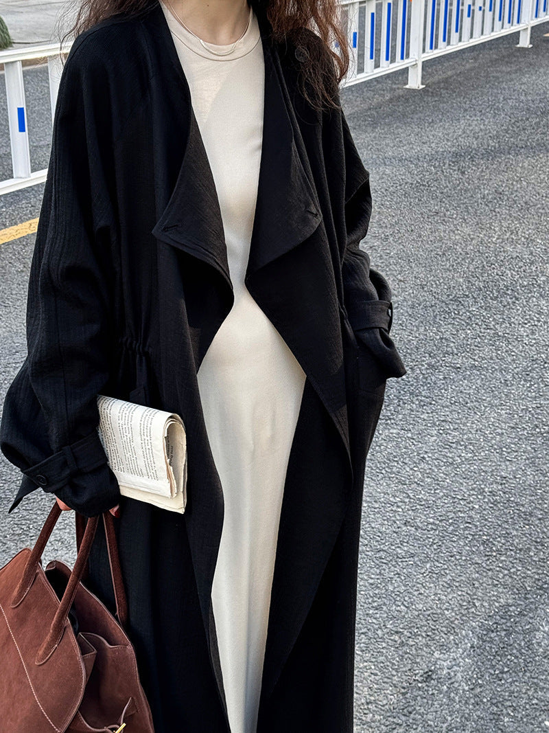 Cotton Linen Drawstring Long Coat