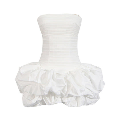 Tube Top High Waist Pleated Dress Women