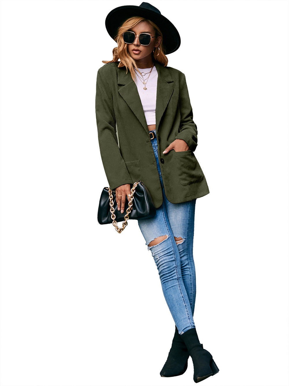 Corduroy Single-Breasted Blazer