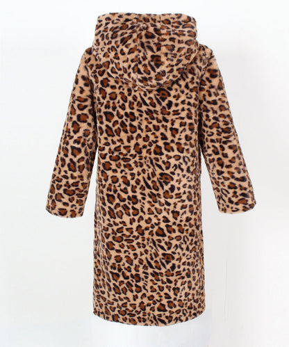 Leopard Print Faux Fur Hooded Coat